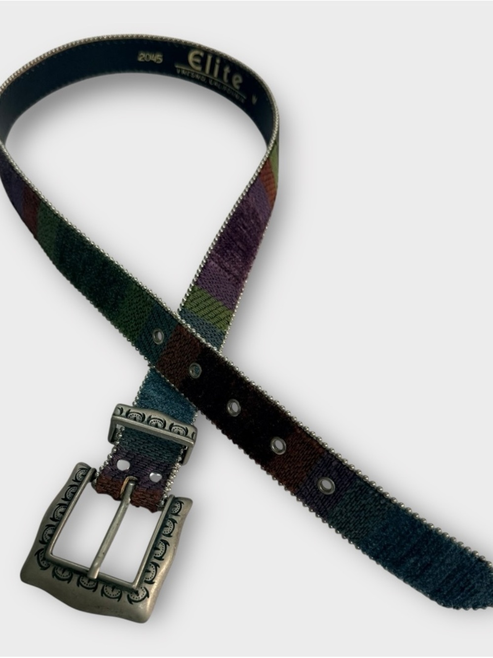 Vintage Elite Fresno CA Woven Tapestry Belt M Southwestern Boho Silver Buckle - Picture 4 of 6